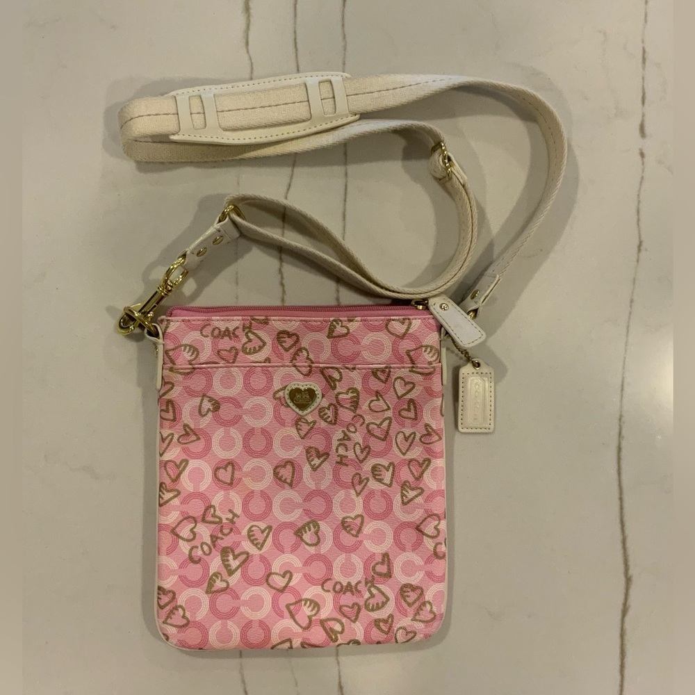 COACH  Waverly Pink and Gold Heart Cross Body Bag